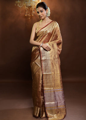 Cream Crushed Tissue Silk Saree With Blouse Piece