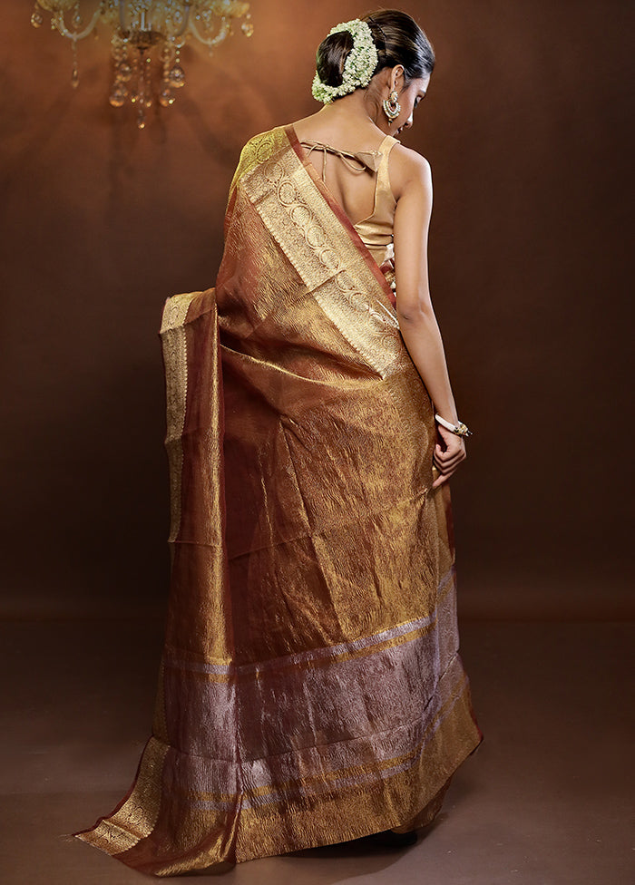 Cream Crushed Tissue Silk Saree With Blouse Piece