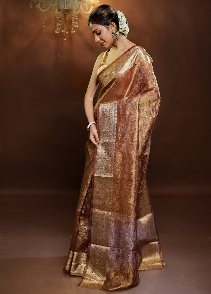 Cream Crushed Tissue Silk Saree With Blouse Piece