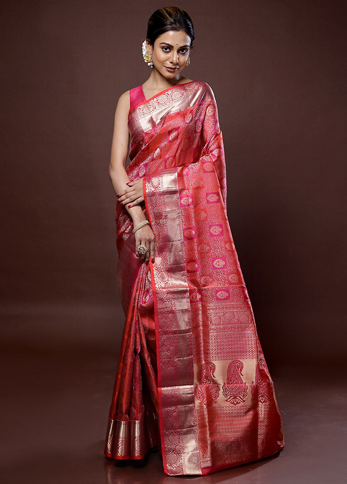 Pink Kanjivaram Pure Silk Saree With Blouse Piece - Indian Silk House Agencies