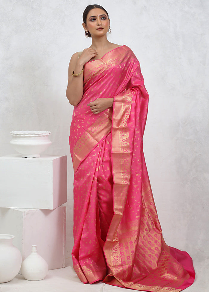 Pink Kanjivaram Pure Silk Saree With Blouse Piece - Indian Silk House Agencies