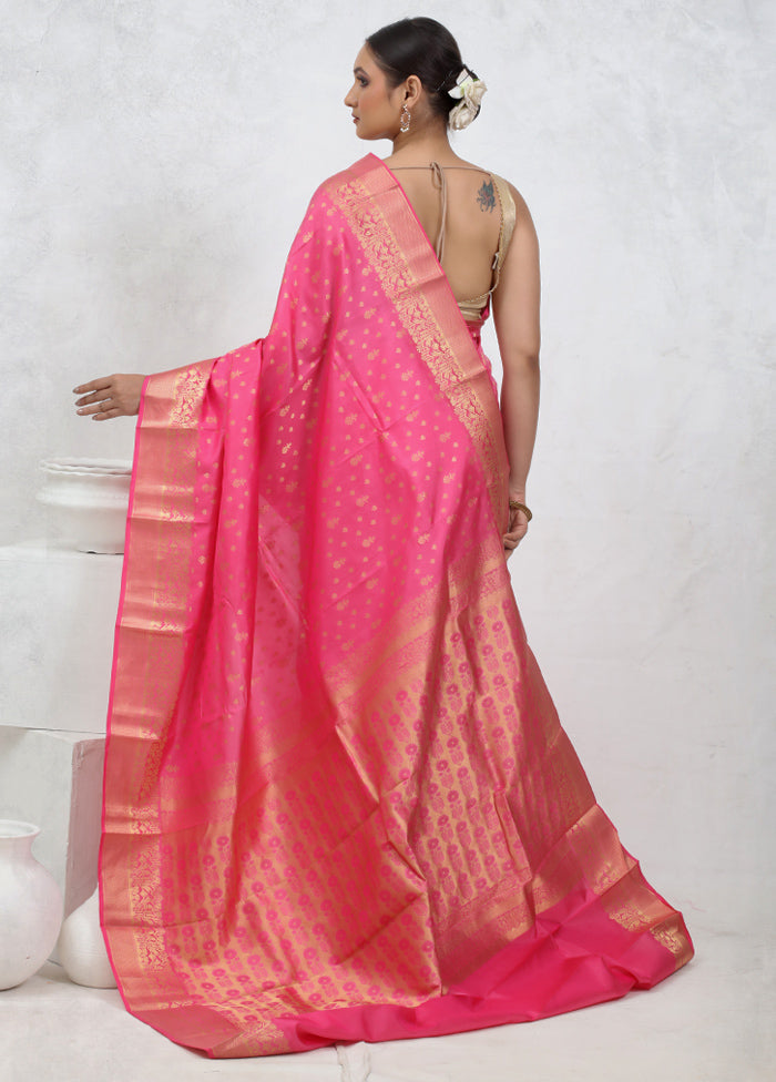 Pink Kanjivaram Pure Silk Saree With Blouse Piece