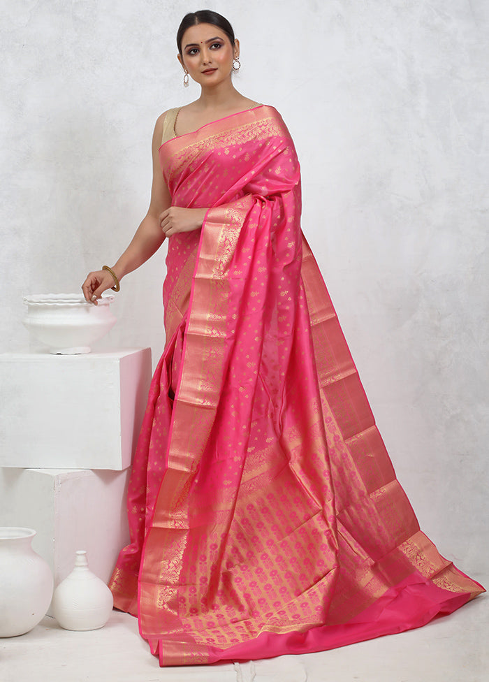 Pink Kanjivaram Pure Silk Saree With Blouse Piece