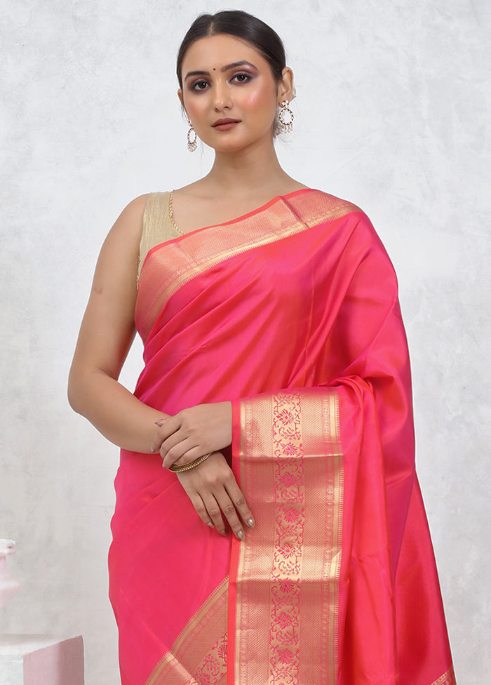 Pink Kanjivaram Pure Silk Saree With Blouse Piece