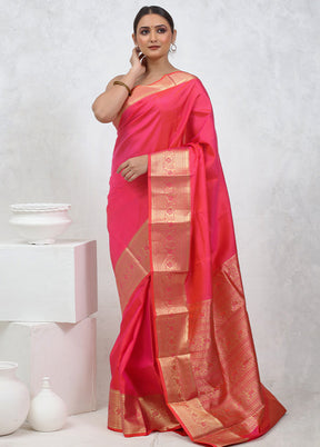 Pink Kanjivaram Pure Silk Saree With Blouse Piece - Indian Silk House Agencies