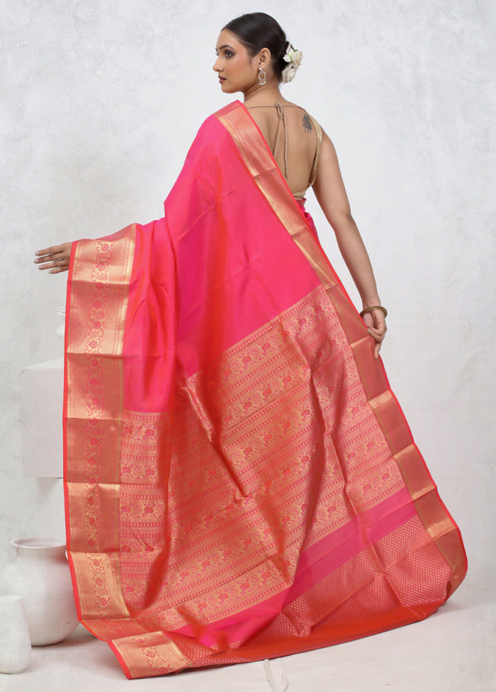 Pink Kanjivaram Pure Silk Saree With Blouse Piece