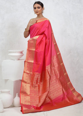 Pink Kanjivaram Pure Silk Saree With Blouse Piece