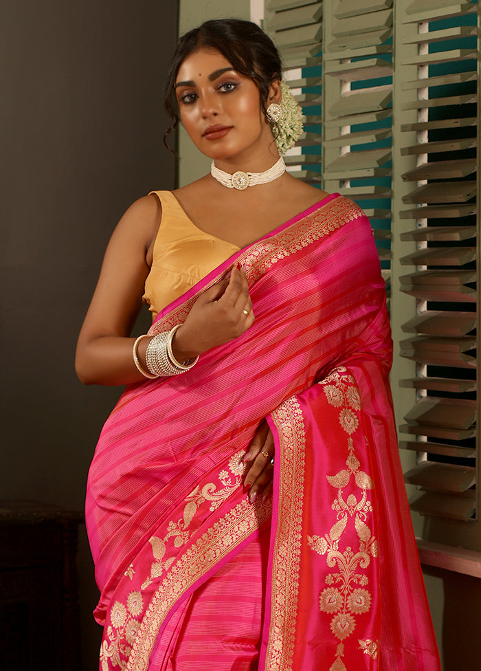 Pink Uppada Pure Silk Saree With Blouse Piece - Indian Silk House Agencies