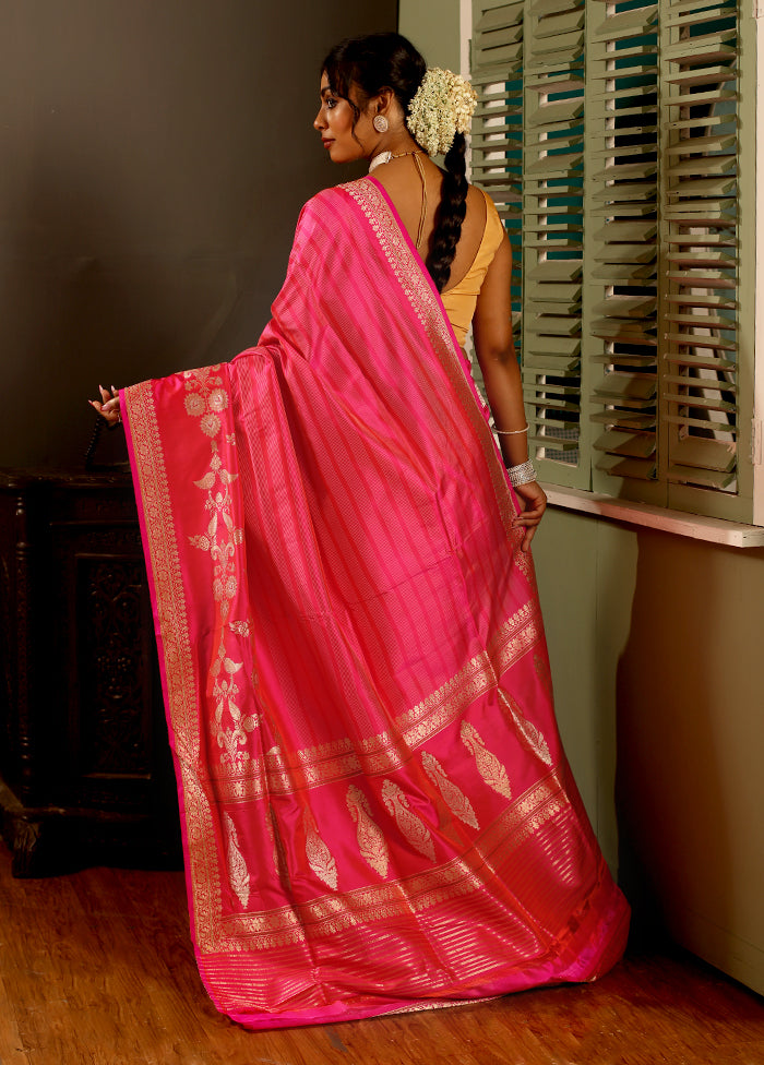 Pink Uppada Pure Silk Saree With Blouse Piece - Indian Silk House Agencies