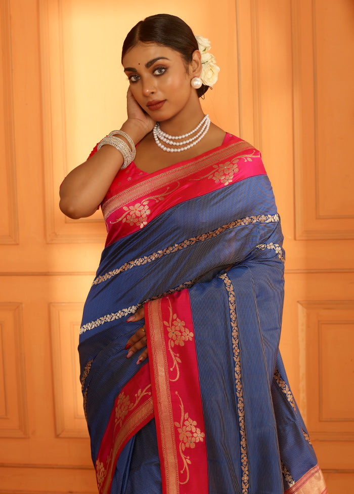 Blue Uppada Pure Silk Saree With Blouse Piece - Indian Silk House Agencies