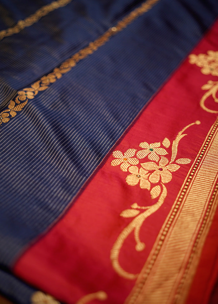 Blue Uppada Pure Silk Saree With Blouse Piece - Indian Silk House Agencies