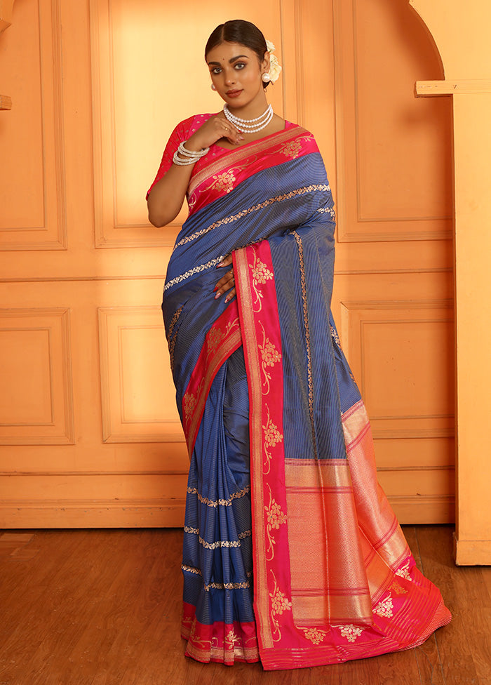 Blue Uppada Pure Silk Saree With Blouse Piece - Indian Silk House Agencies