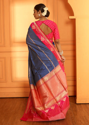 Blue Uppada Pure Silk Saree With Blouse Piece - Indian Silk House Agencies