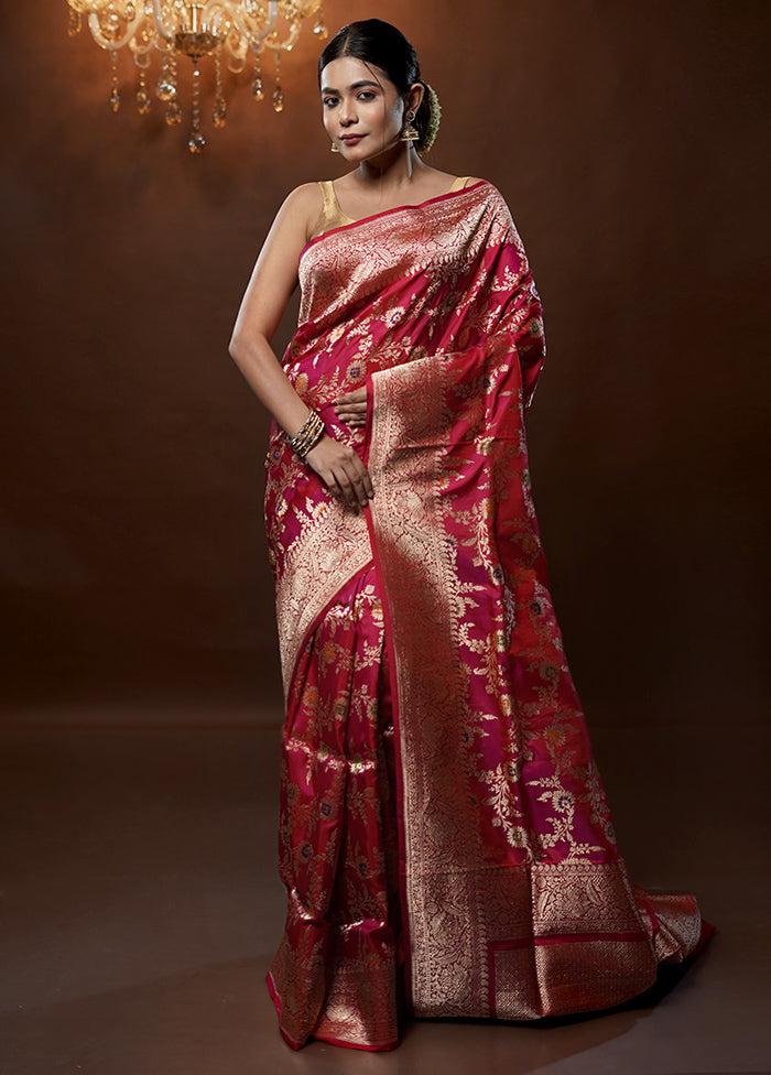 Pink Handloom Uppada Pure Silk Saree With Blouse Piece