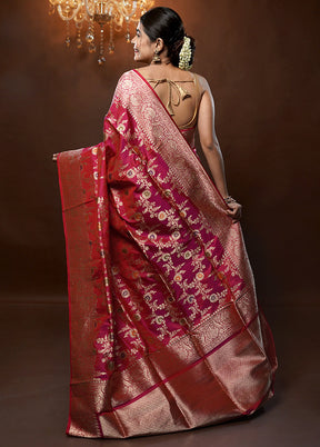 Pink Handloom Uppada Pure Silk Saree With Blouse Piece