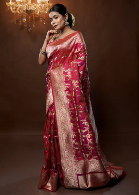 Pink Handloom Uppada Pure Silk Saree With Blouse Piece