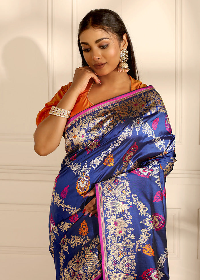 Blue Uppada Pure Silk Saree With Blouse Piece - Indian Silk House Agencies