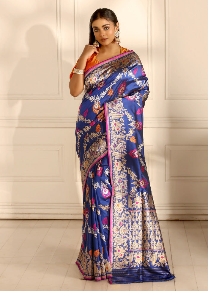 Blue Uppada Pure Silk Saree With Blouse Piece - Indian Silk House Agencies