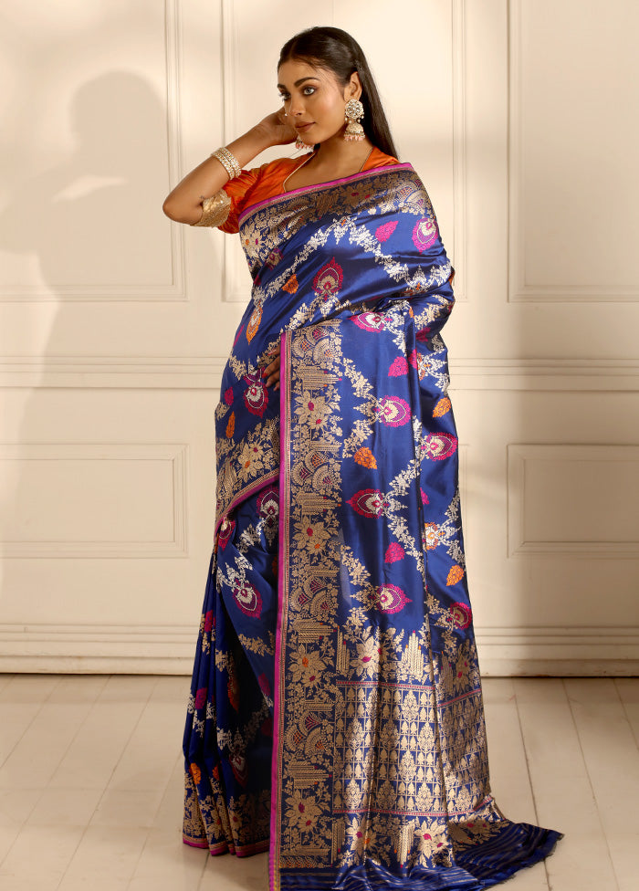 Blue Uppada Pure Silk Saree With Blouse Piece - Indian Silk House Agencies