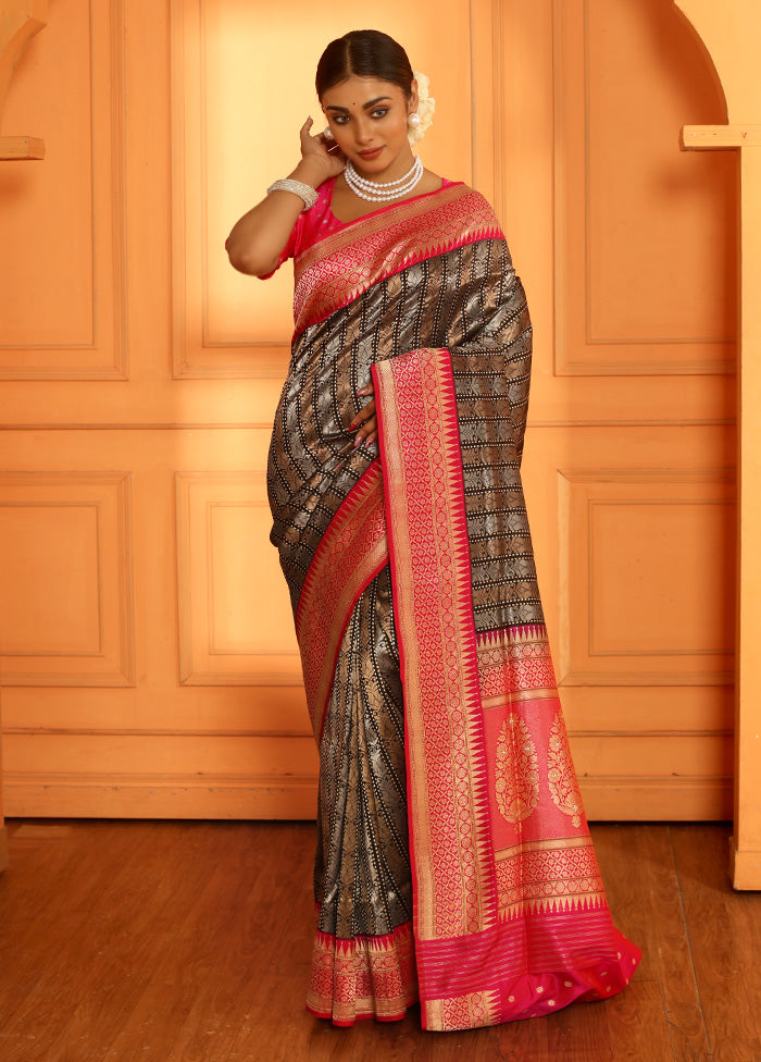 Black Uppada Pure Silk Saree With Blouse Piece - Indian Silk House Agencies