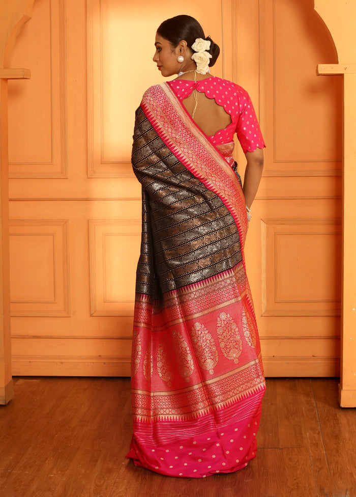 Black Uppada Pure Silk Saree With Blouse Piece - Indian Silk House Agencies