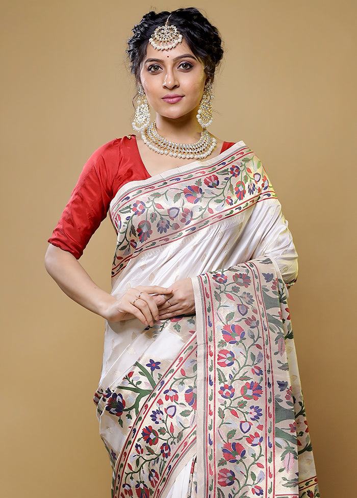 Cream Handloom Uppada Pure Silk Saree With Blouse Piece