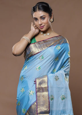 Blue Kanjivaram Silk Saree With Blouse Piece - Indian Silk House Agencies