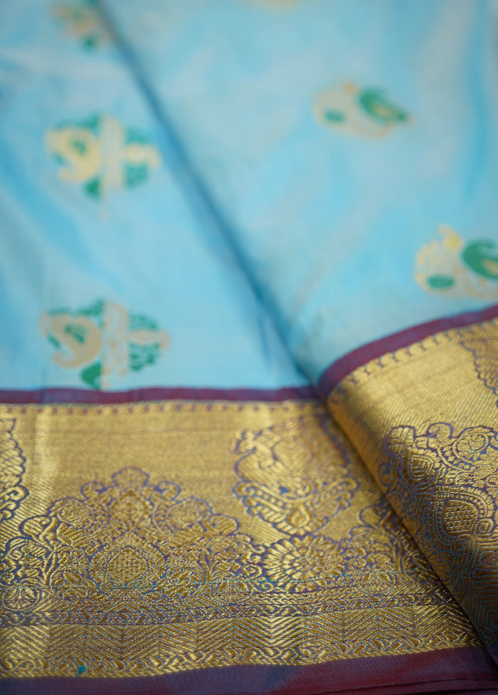 Blue Kanjivaram Silk Saree With Blouse Piece - Indian Silk House Agencies