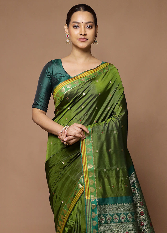 Green Kanjivaram Silk Saree With Blouse Piece