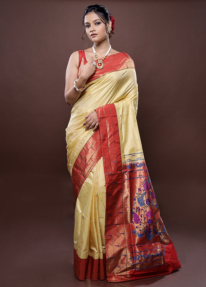 Yellow Kanjivaram Pure Silk Saree Without Blouse Piece - Indian Silk House Agencies