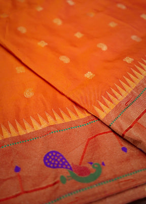 Orange Kanjivaram Pure Silk Saree Without Blouse Piece - Indian Silk House Agencies