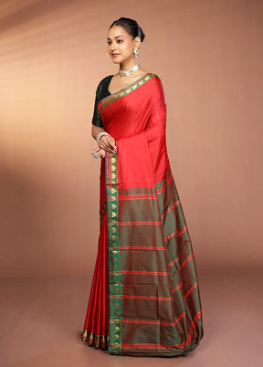 Red Kanjivaram Silk Saree With Blouse Piece
