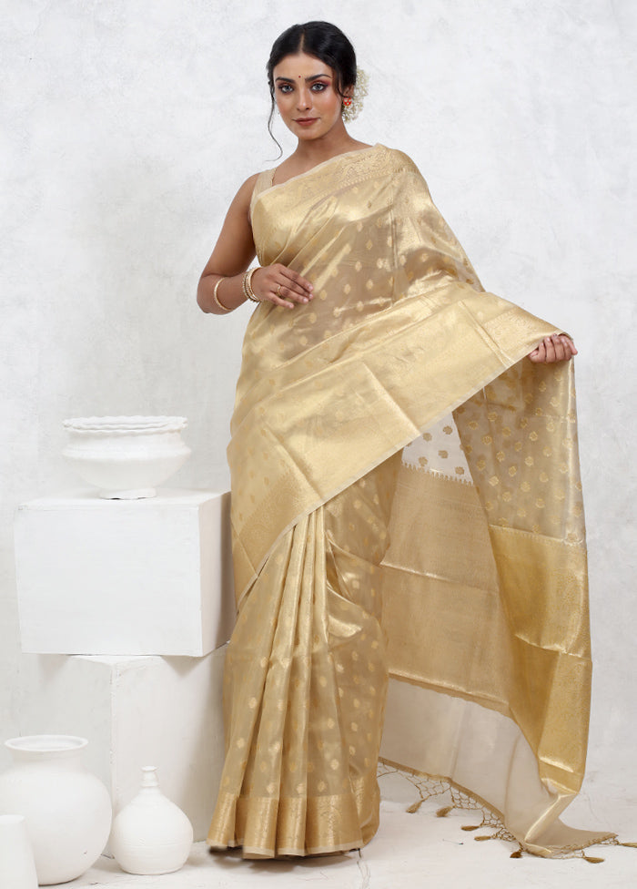 Cream Tissue Silk Saree With Blouse Piece