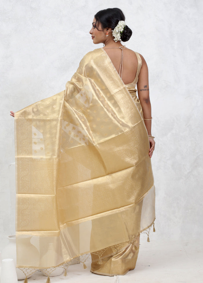 Cream Tissue Silk Saree With Blouse Piece - Indian Silk House Agencies