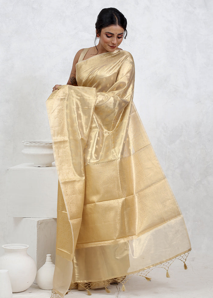 Cream Tissue Silk Saree With Blouse Piece - Indian Silk House Agencies