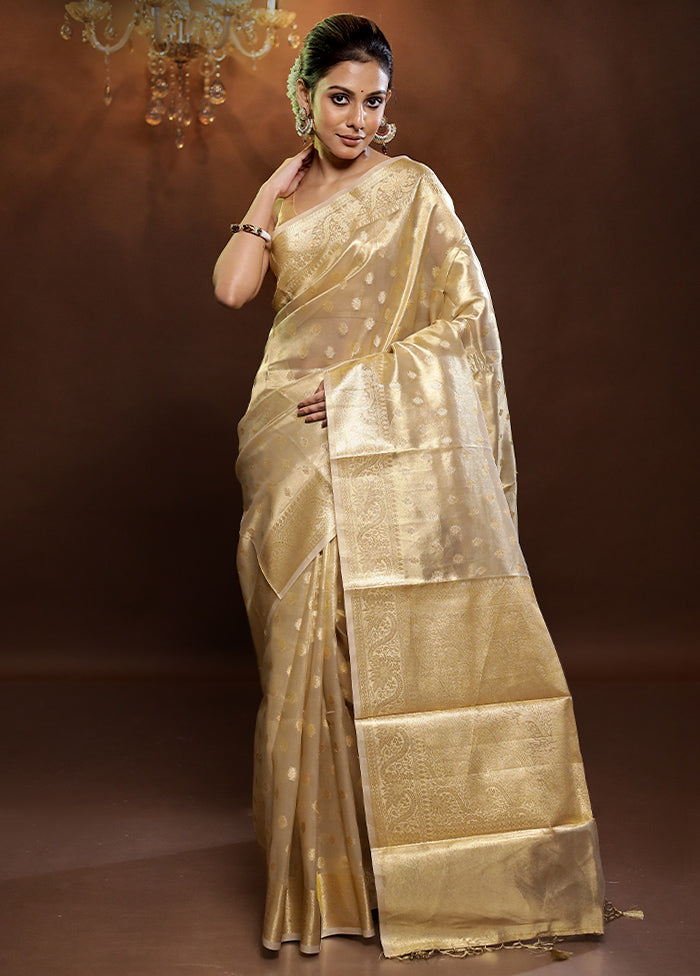 Cream Tissue Silk Saree With Blouse Piece