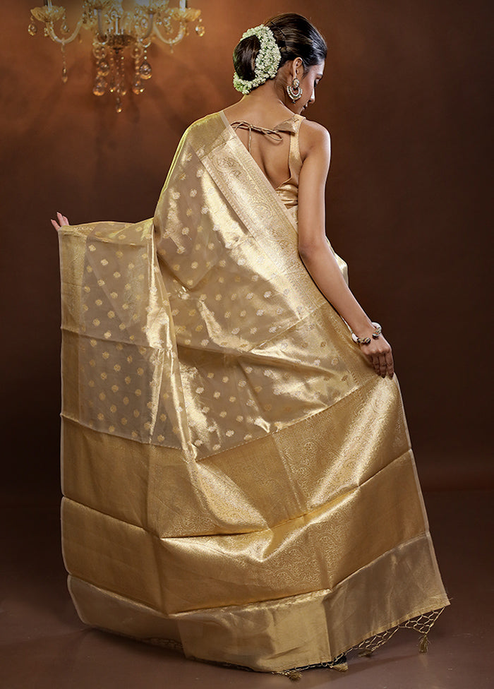 Cream Tissue Silk Saree With Blouse Piece