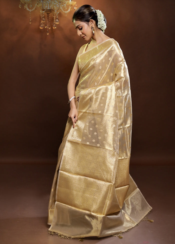 Cream Tissue Silk Saree With Blouse Piece