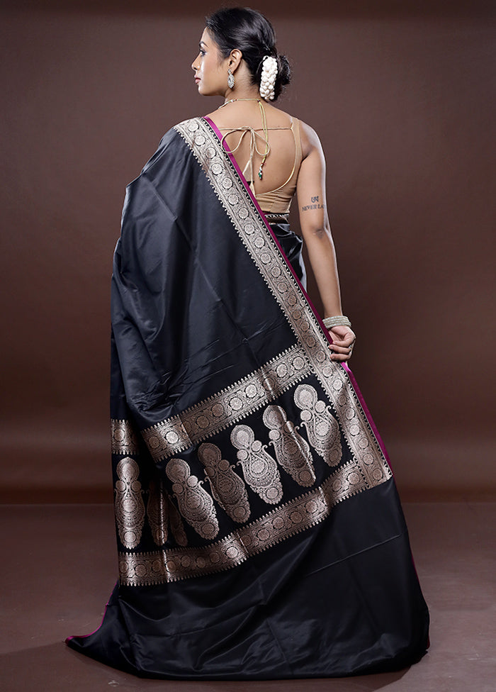 Black Banarasi Silk Saree Without Blouse Piece - Indian Silk House Agencies