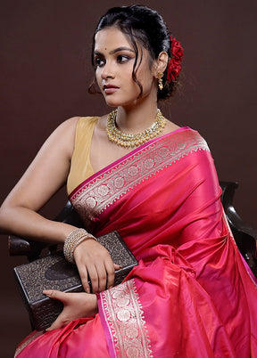 Pink Banarasi Silk Saree Without Blouse Piece - Indian Silk House Agencies