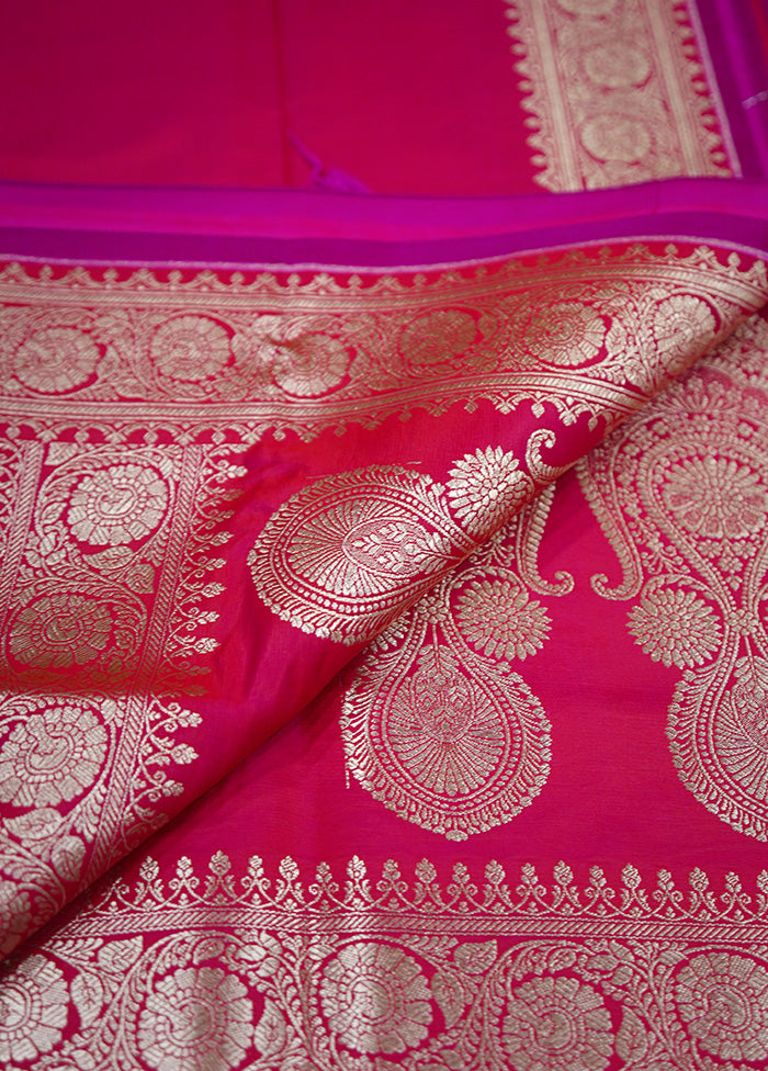 Pink Banarasi Silk Saree Without Blouse Piece - Indian Silk House Agencies