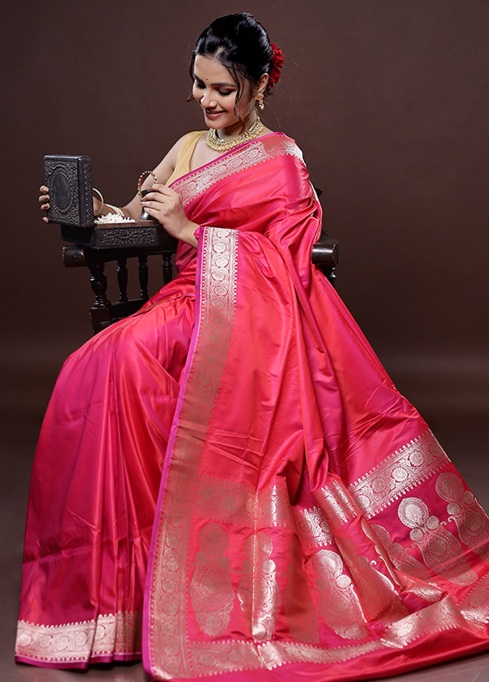 Pink Banarasi Silk Saree Without Blouse Piece - Indian Silk House Agencies