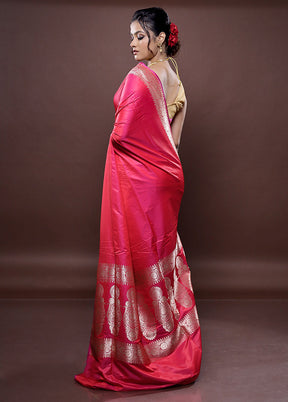 Pink Banarasi Silk Saree Without Blouse Piece - Indian Silk House Agencies