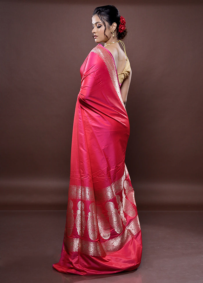 Pink Banarasi Silk Saree Without Blouse Piece - Indian Silk House Agencies