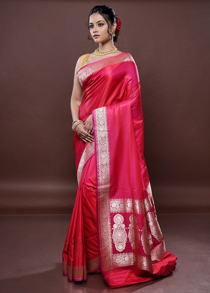 Pink Banarasi Silk Saree Without Blouse Piece - Indian Silk House Agencies