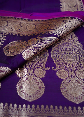 Purple Banarasi Silk Saree Without Blouse Piece - Indian Silk House Agencies