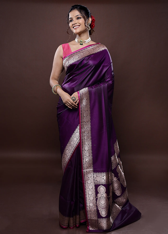 Purple Banarasi Silk Saree Without Blouse Piece - Indian Silk House Agencies