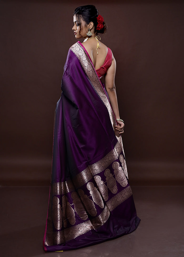 Purple Banarasi Silk Saree Without Blouse Piece - Indian Silk House Agencies