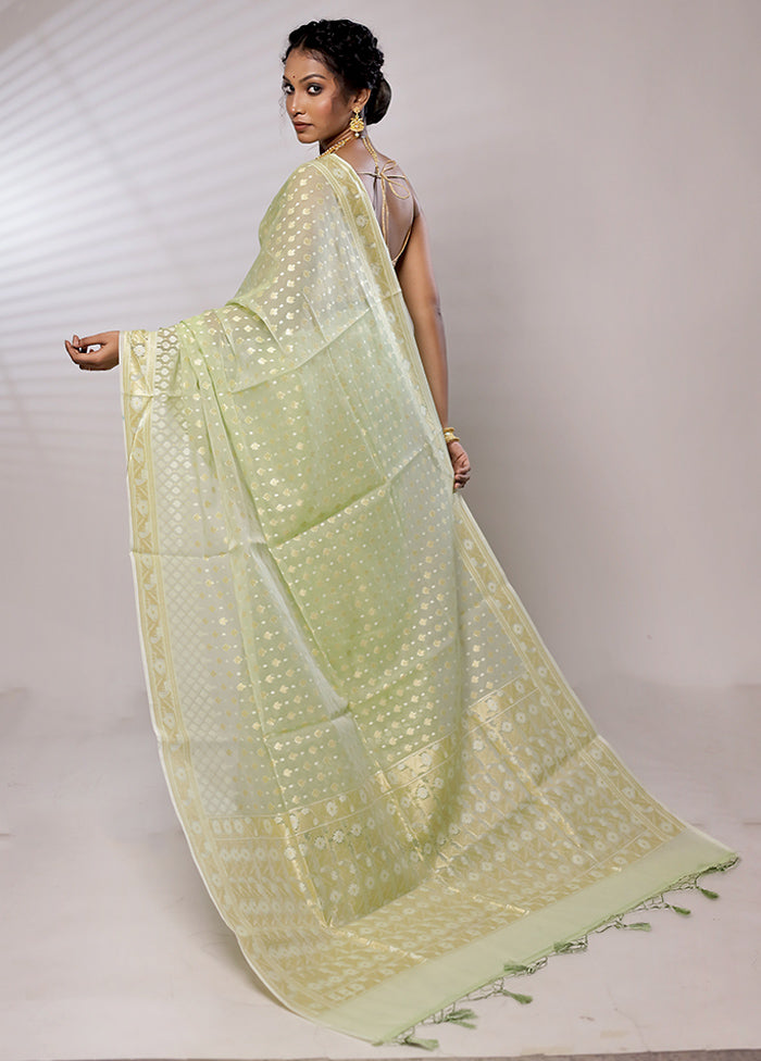 Green Kora Silk Saree With Blouse Piece