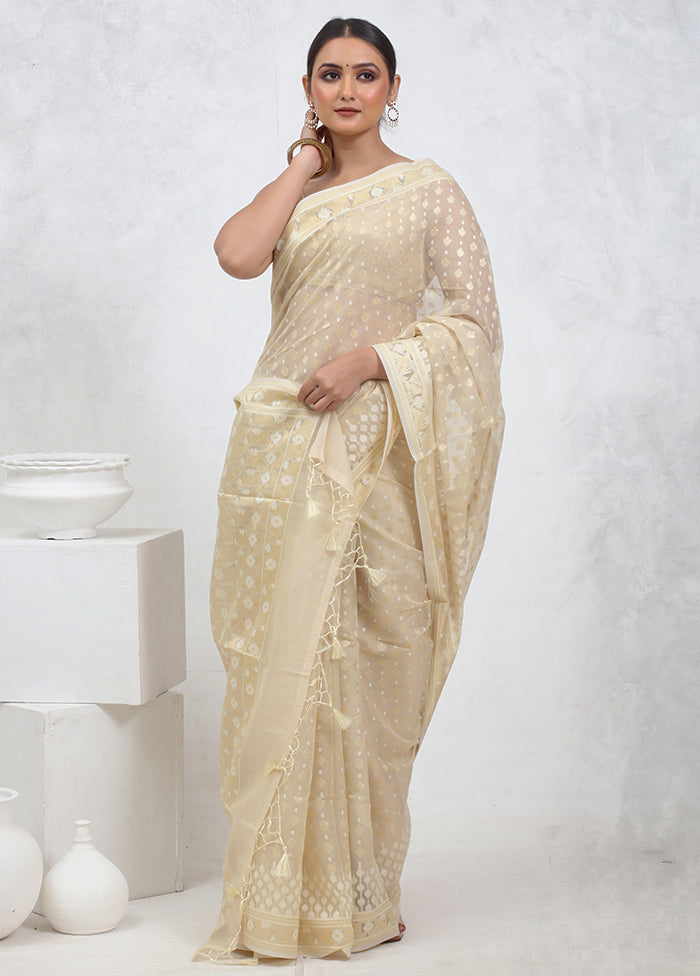 Cream Kora Silk Saree With Blouse Piece